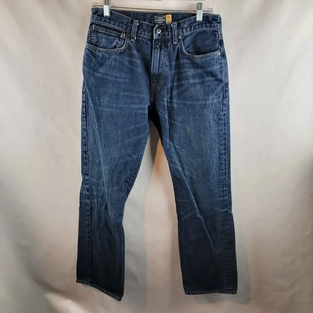 J Crew Jeans Men 31x30 Blue Denim Dark Wash Slim Straight Normcore Basic Classic